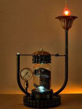 Steampunk Art Alchemy lamp for sale: Decorative piece of art with taxidermy stillborn kitten.